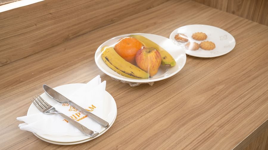 wrapped snacks in the suite at Triptam Hotel, Vrindavan