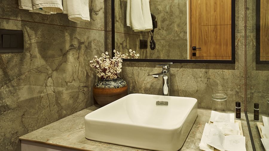 wash basin in the suite at Triptam Hotel, Vrindavan