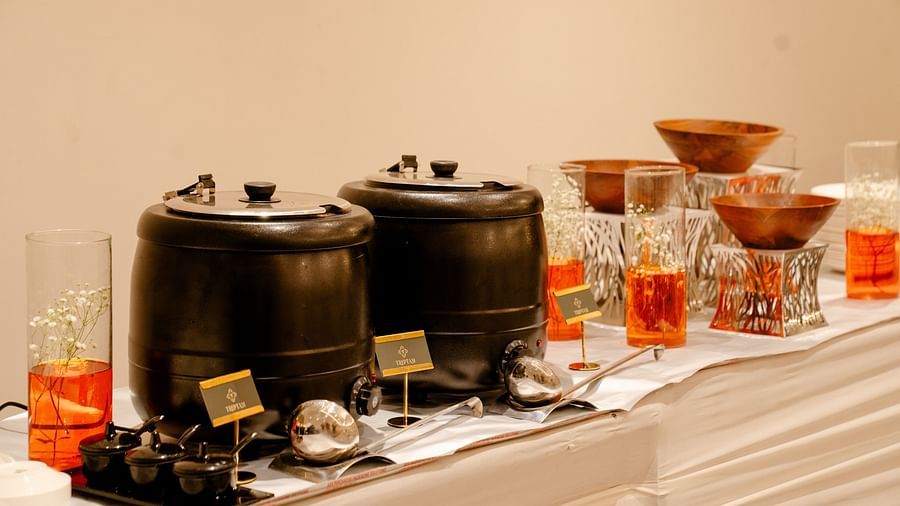 soup station at Prangan banquet hall at Triptam Hotel, Vrindavan
