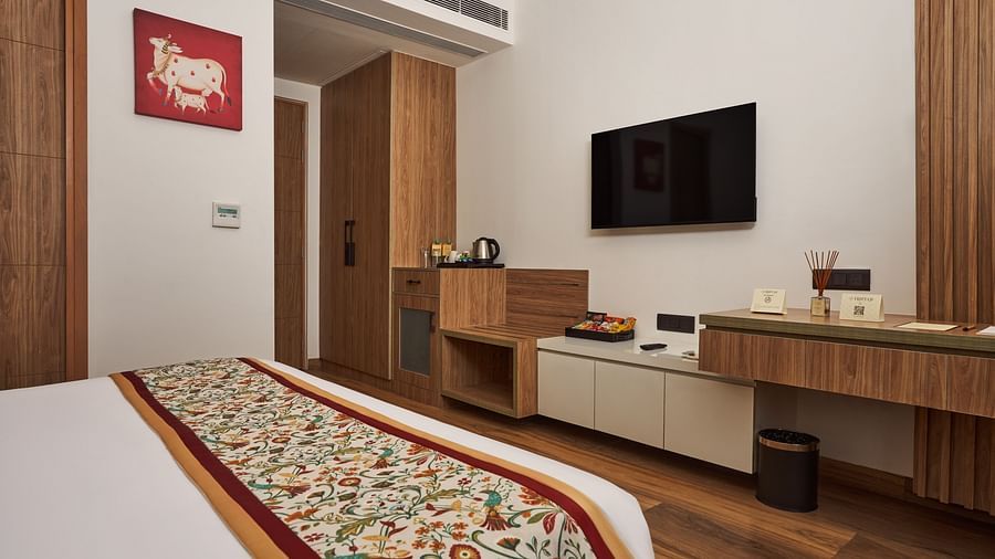 interior of one of the rooms at Triptam Hotel, Vrindavan