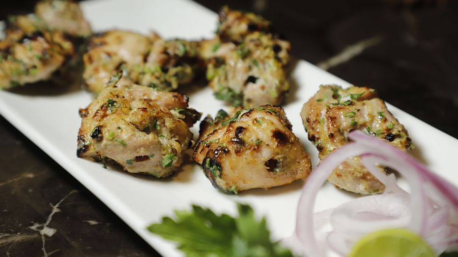 chicken malai tikka kebab at a restaurant table3