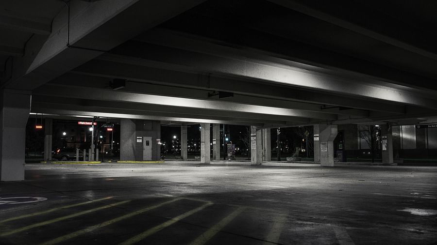 A large empty parking area