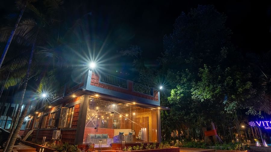 Reception area of VITS Select Casuarina Diveagar in the night