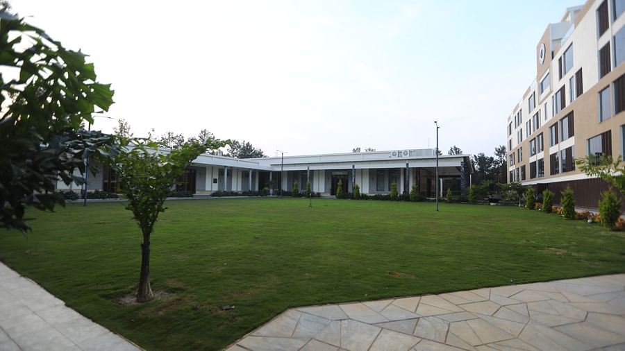 A lush outdoor lawn framed by serene gatherings.