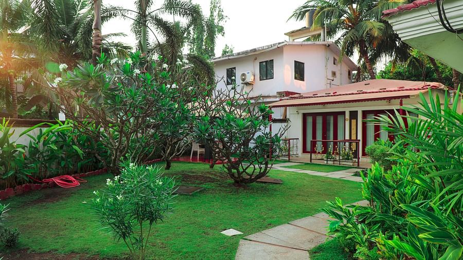 garden area with a view of buildings in the background - White pearl suites by rosetum 