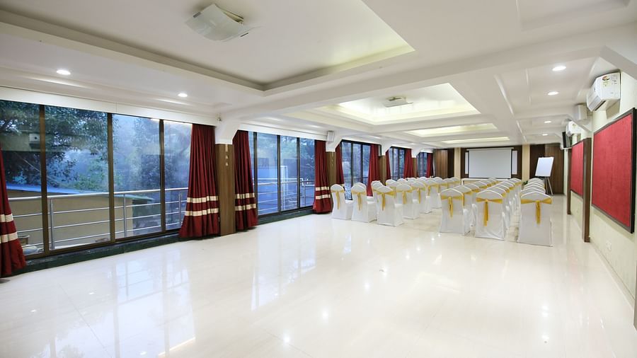 the indoor seating space at the banquet hall in Khandala - Zara's Resort
