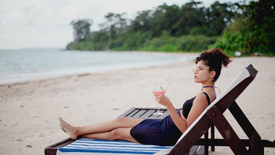 a guests relaxing on our private beach in Port Blair