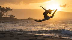 a woman doing aerobics by the beach