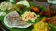 Traditional South Indian meal served on a Banana leaf