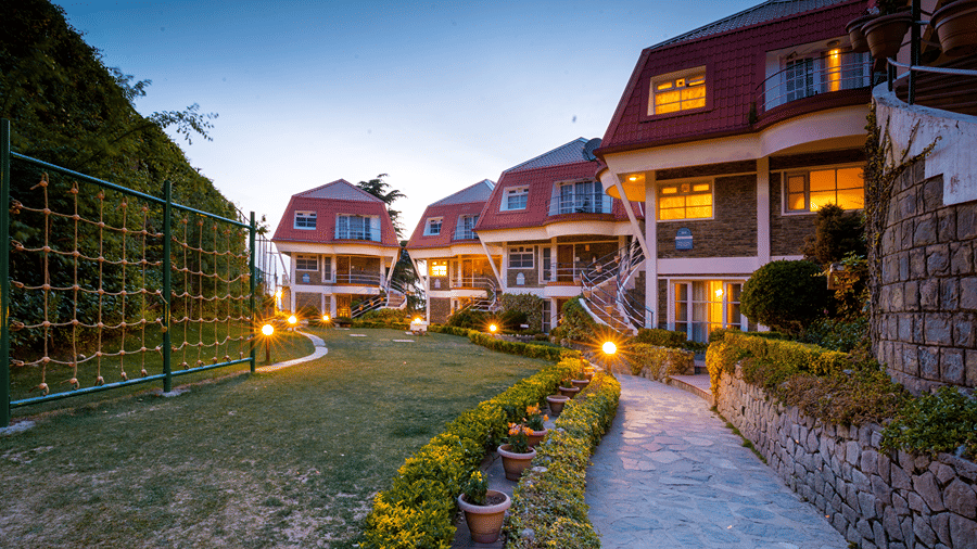 Facade with pathway to walk at Marigold Sarovar portico, Mashobra- Shimla