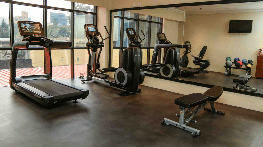An overview of the fitness centre with a treadmill and other equipment in view - Ramada by Wyndham Addis, Addis Ababa.