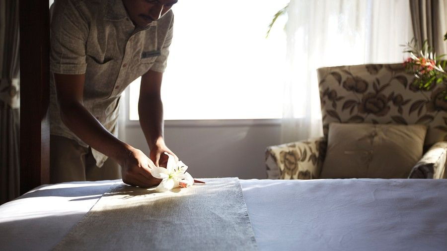 housekeeping in one of the rooms at our resort in Kabini