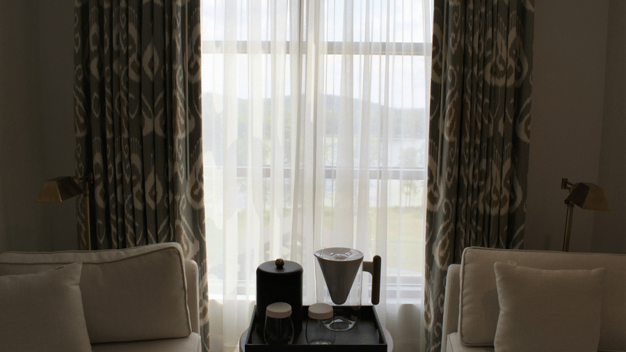 Lakeview Double King Room at YO1 Longevity & Health Resorts a seating area by the window with a coffee setup