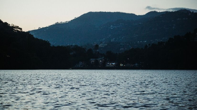 Lake with hills in the background
