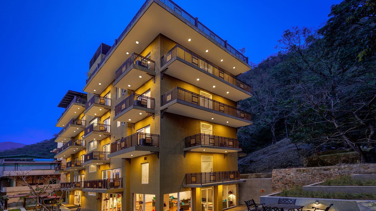 Facade shot of the entire property during evening - Bedzzz, Rishikesh
