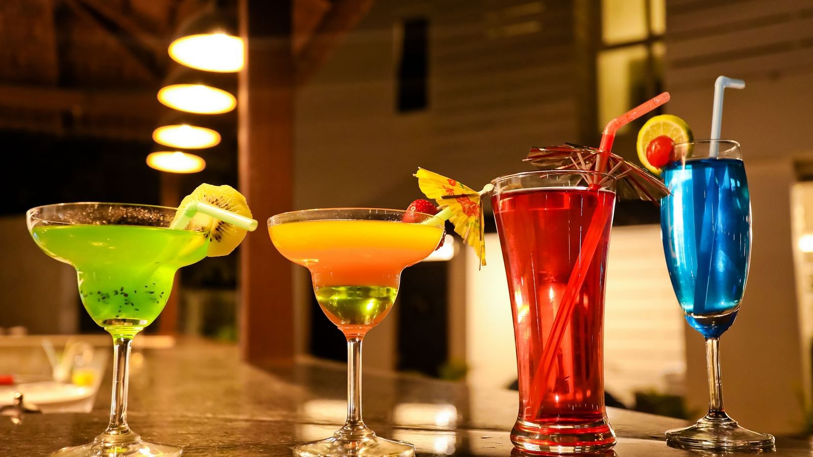 Image of four drinks placed on a table at Calux Grand Baga.