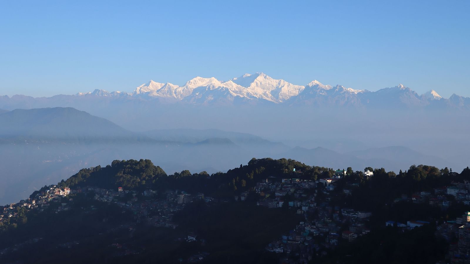 Panoramic view of mountains and town from Cedar Inn