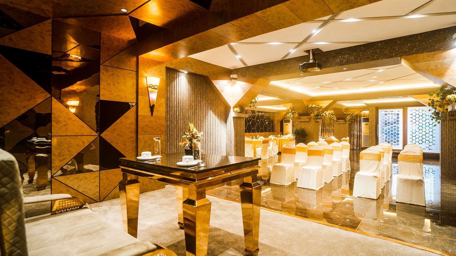 Wide angle view of banquet hall at Coral Reef Hotel & Resort