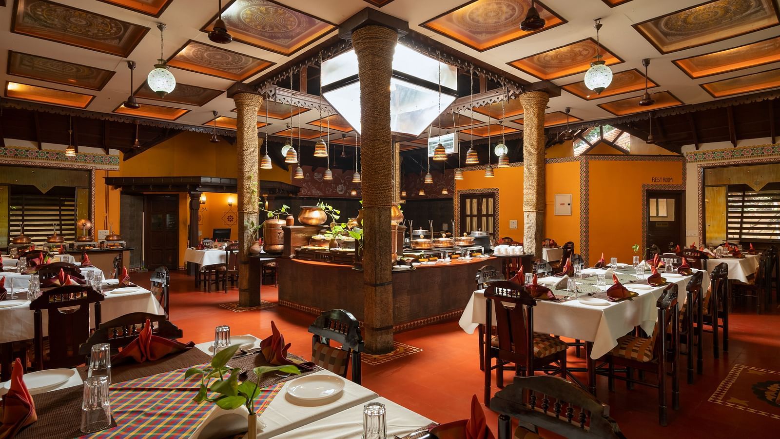 inside view of the kokam bar and restaurant at hoysala vilage resort, hassan.