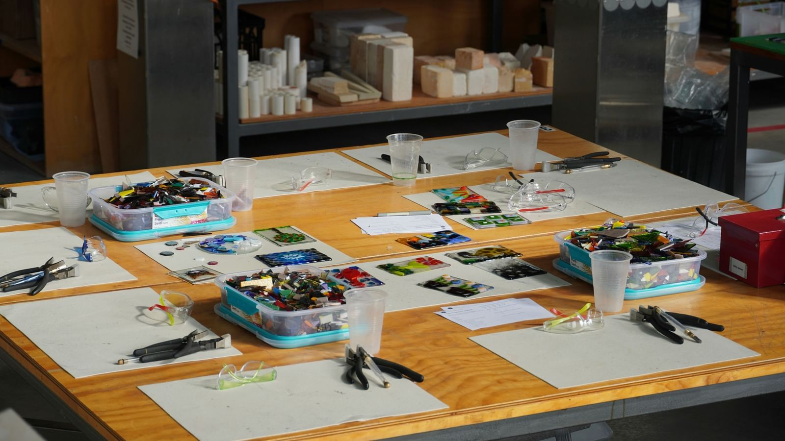 A table with tools used for arts and crafts
