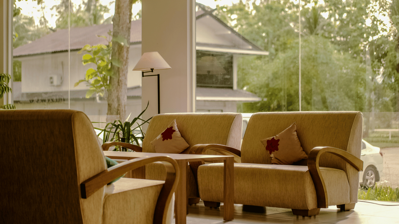 Comfortable sofas placed in a lobby