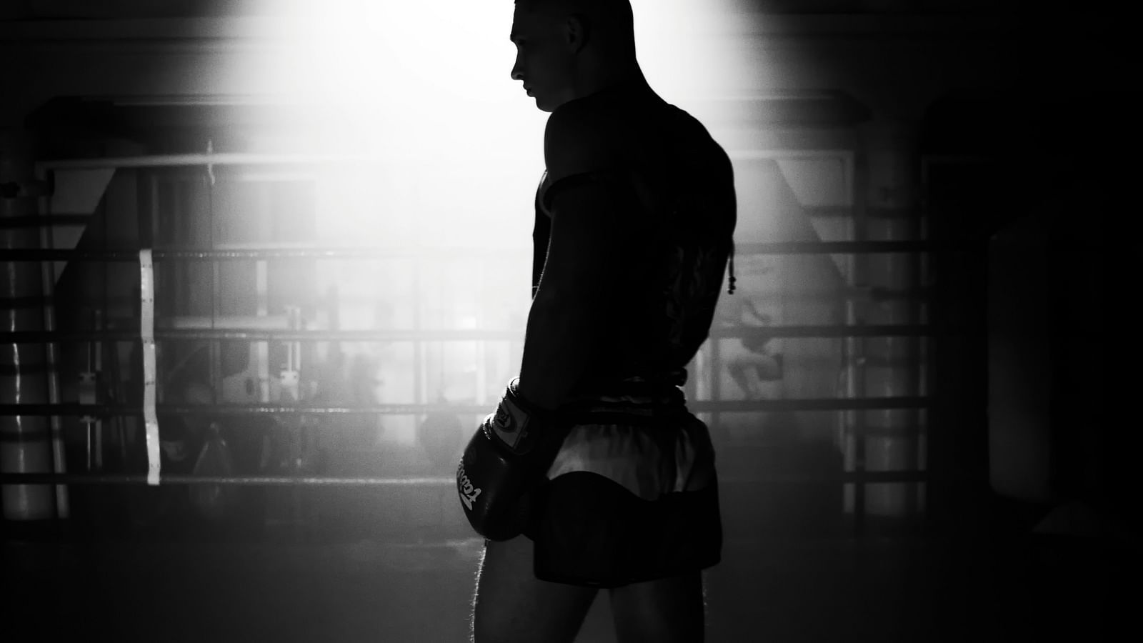a muay thai fighter's silhouette in view from inside the ring