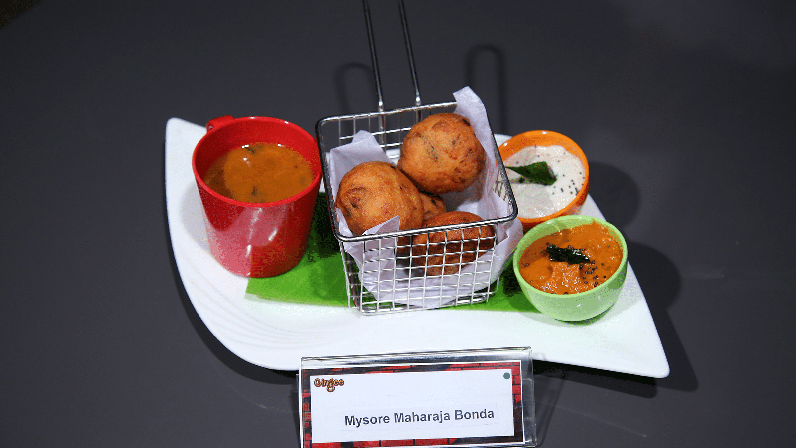 Masala Vada with Sambar and Coconut Chutney.