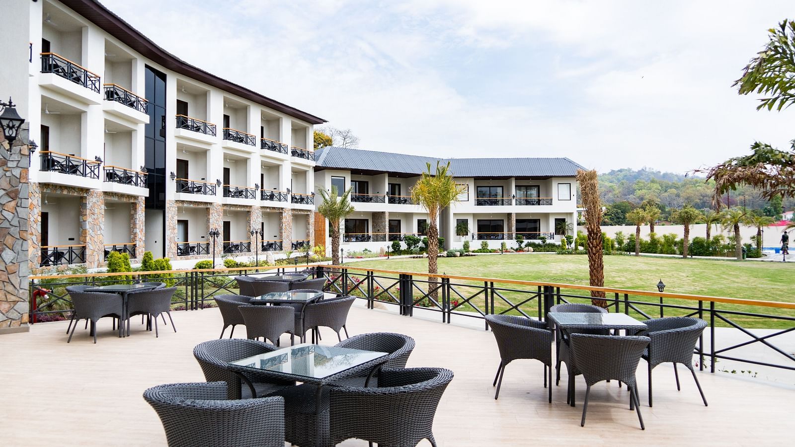 A outdoor seating arrangement of our restaurant- Shervani Pebbles & Pines, Corbett