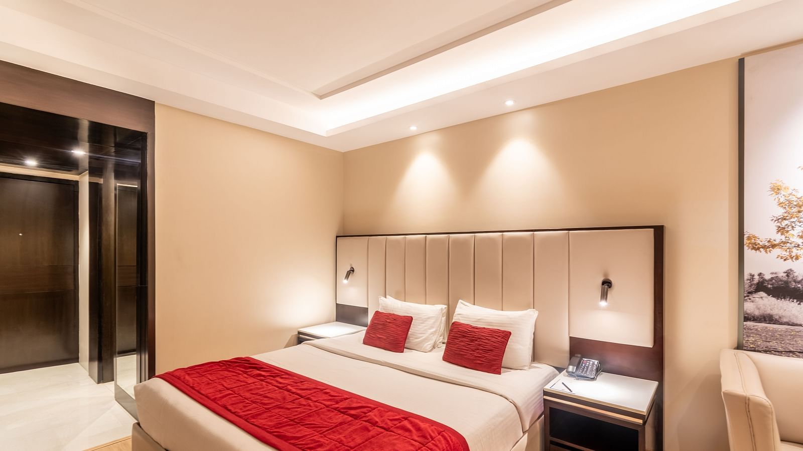 Room view showing twin beds, wardrobe, and side table- TGI Grand Fortuna, Krishnagiri Main Road, Hosur