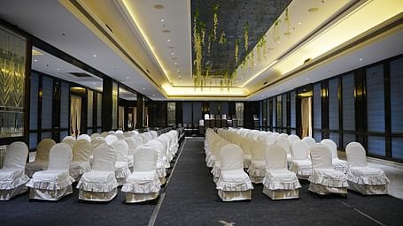a duplicate of the banquet hall in Basar with theatre style seating arrangement at Lords Hrim Akshara Resort Basar