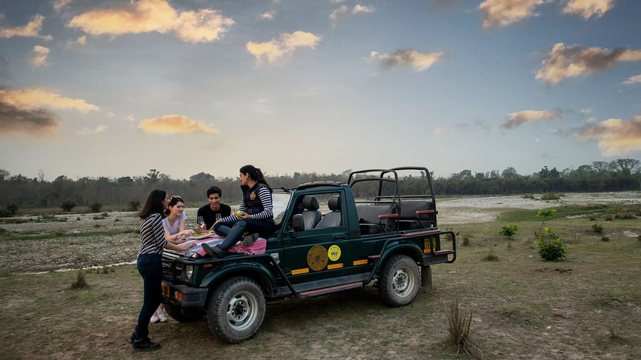 A group of friends enjoying a picnic during a cloudy day - Aalia Jungle Resort & Spa