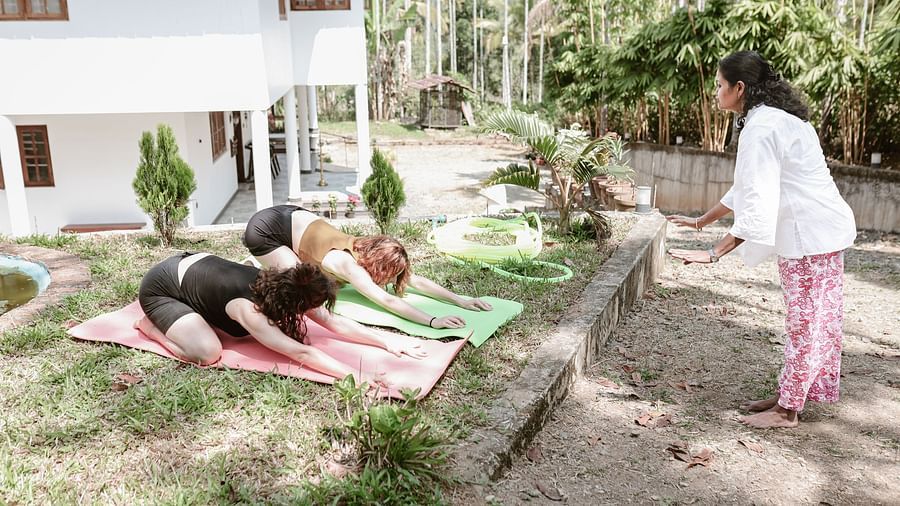 Another angle of the yoga instructor training guests at Ananda Holiday Home, Wayanad
