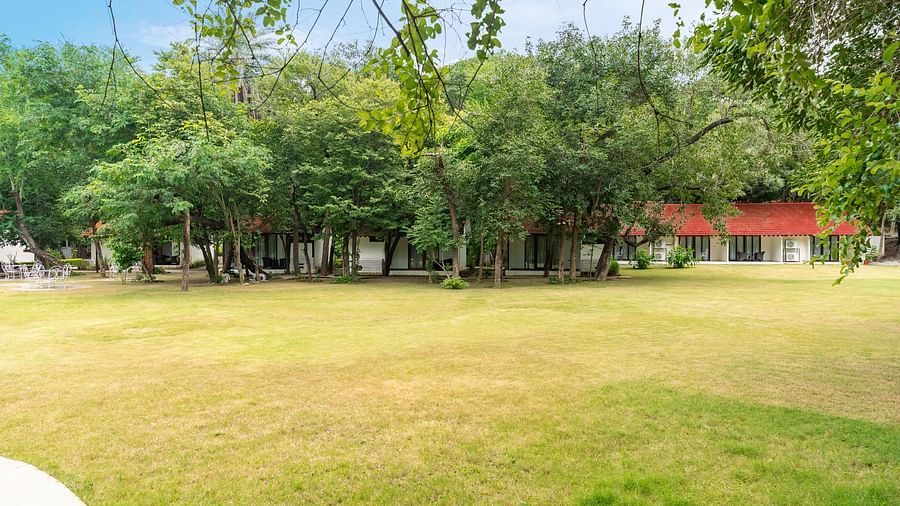 image of a freshly trimmed lawn at aranya vilas on a sunny day