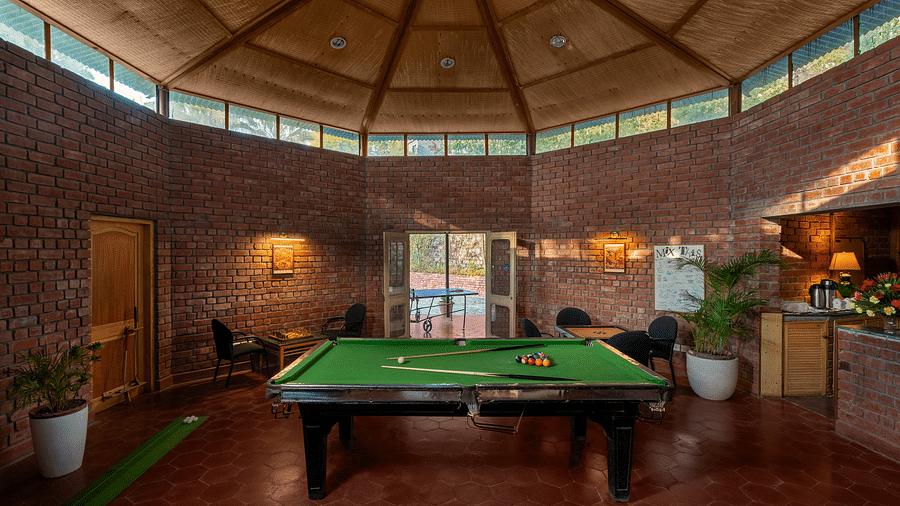 Recreational Area with a snooker table at Baikuth resort, kasauli. 