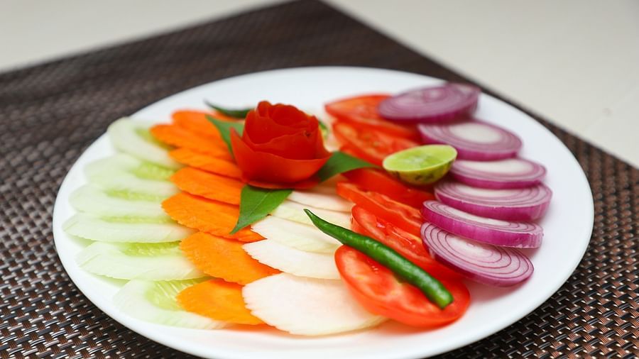 a plate dressing of a salad