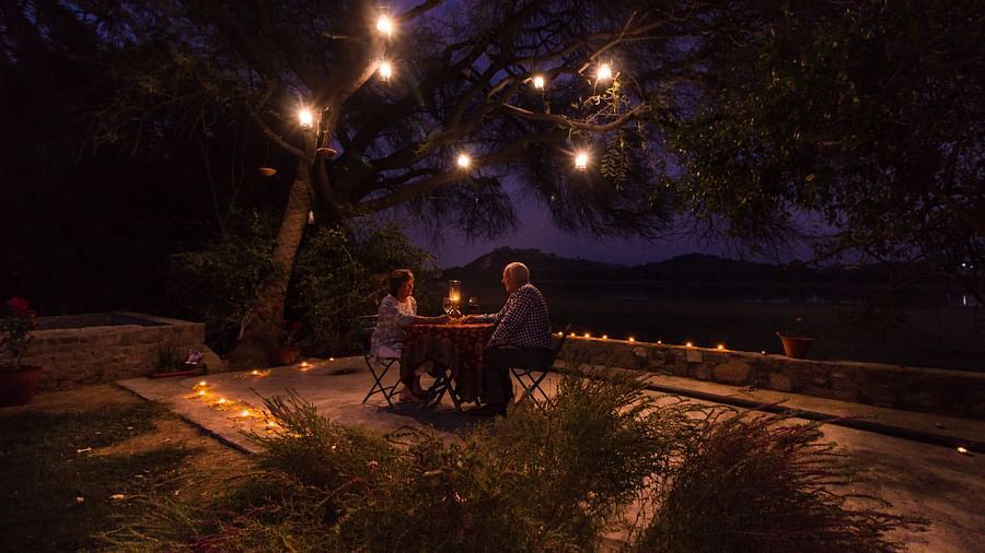 A romantic dinner arrangement at night - Dev Shree, Deogarh