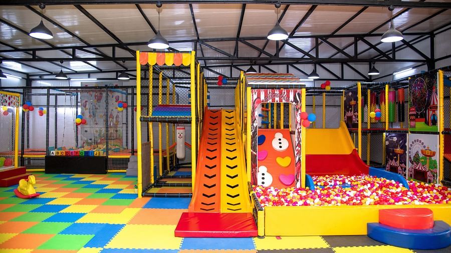Indoor playground area with ball pit and climbing structures for children | Diamond Parks, Pune