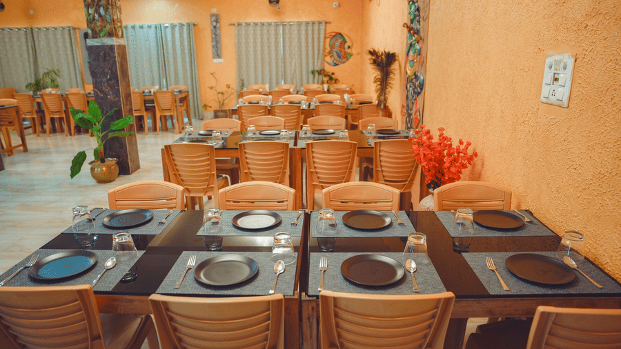 Restaurant table setup prepared for a comfortable dining experience.
