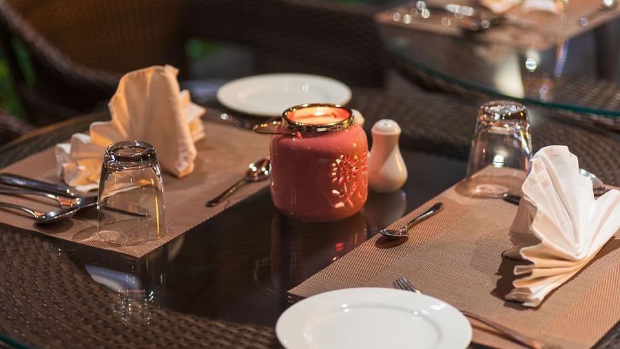 Gamyam Retreat, Kumta - A table set up for dinner at our restaurant