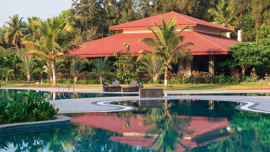 Gamyam Retreat, Kumta - The restaurant building in the backdrop of our beautiful swimming pool