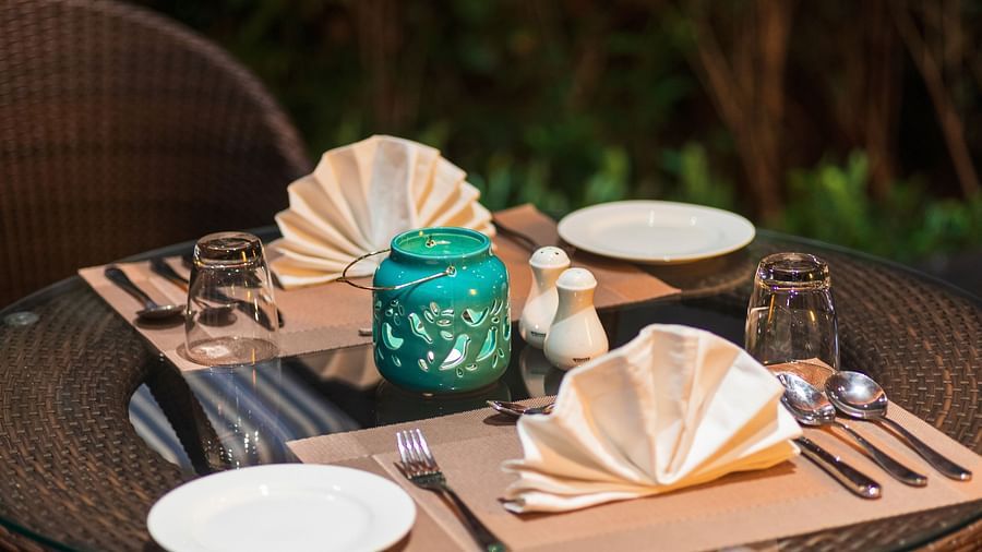 Gamyam Retreat, Kumta - A table set up for dinner at our restaurant 1