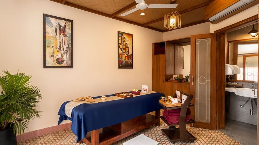  A serene spa treatment room at Ganga Lahari Haridwar.