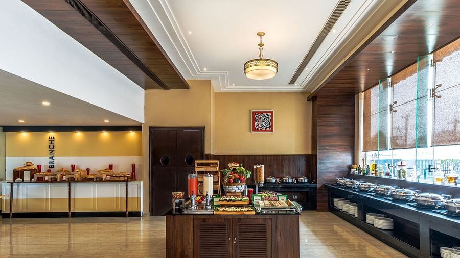 Buffet counter at Branche Restaurant at Golden Suites, Gurgaon
