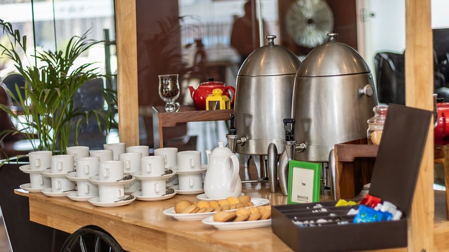 Cart Tea set up at Branche Restaurant at Golden Suites, Gurgaon