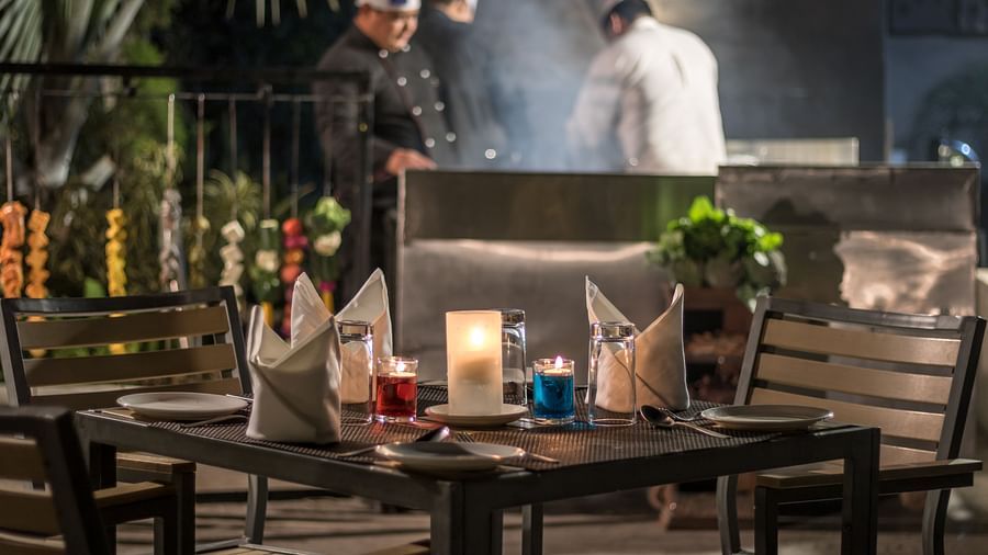 Pool Barbeque closeup at Golden Suites, Gurgaon