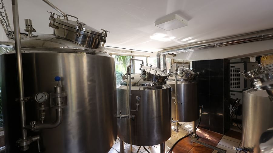 Image of  a brewery setup of Hotel Amar with huge steel containers