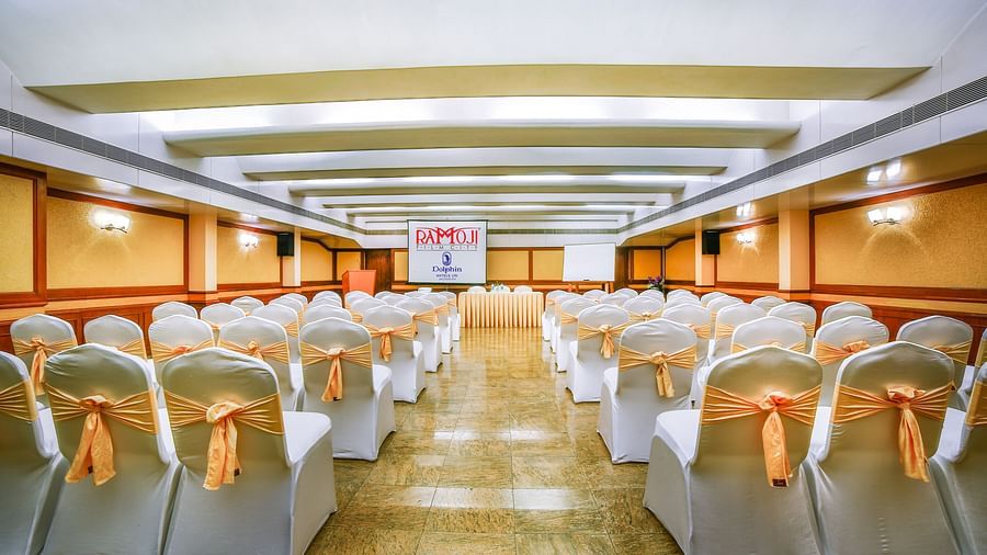 Champion Hall arrayed with chairs at Tara, Comfort Hotel in Hyderabad - Ramoji Film City.