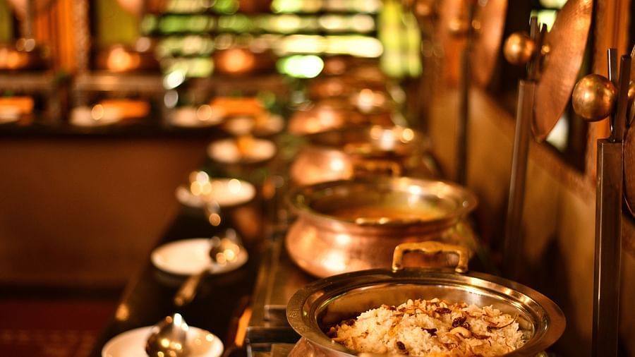 image of the buffet at kokam bar and restaurant at hoysala vilage resort, hassan