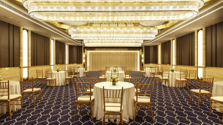 Elegantly styled with interior designs at Sapphire Banquet Hall at Jenneys Residency, Coimbatore
