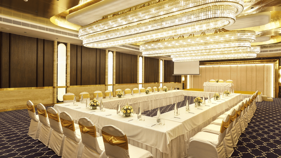 Elegantly styled with interior designs at Sapphire Banquet Hall at Jenneys Residency, Coimbatore